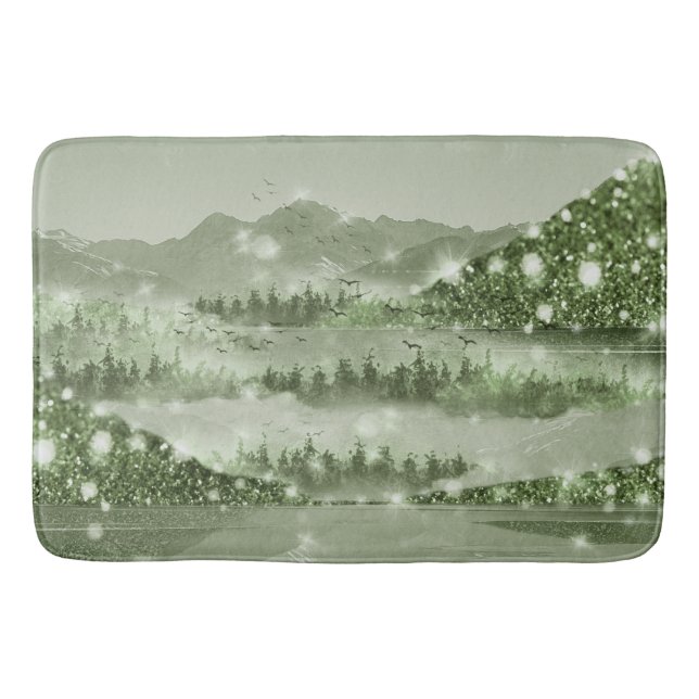 Mountain Forest Lake Landscape Mixed Media Bath Mat (Front)