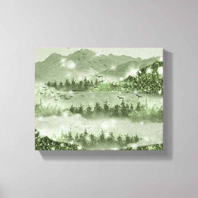 Mountain Forest Lake Landscape Mixed Media Canvas Print (Front)