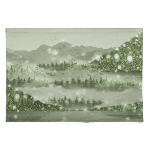 Mountain Forest Lake Landscape Mixed Media Cloth Placemat