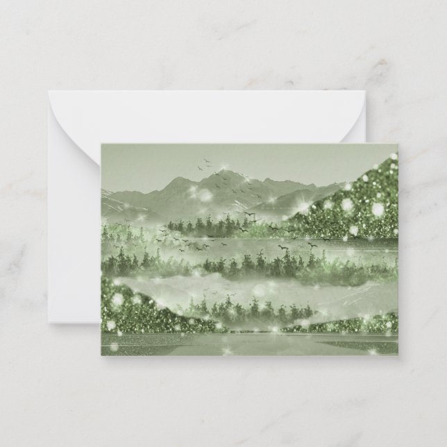 Mountain Forest Lake Landscape Mixed Media Note Card (Front)