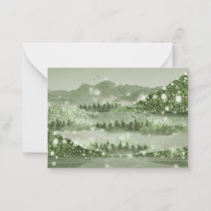 Mountain Forest Lake Landscape Mixed Media Note Card