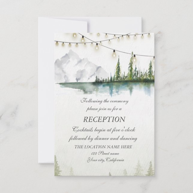 Mountain,Forest,Lake,Lights Wedding Reception  Invitation (Front)
