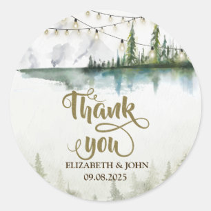 Mountain,Forest,Lake,String Lights Thank You Classic Round Sticker