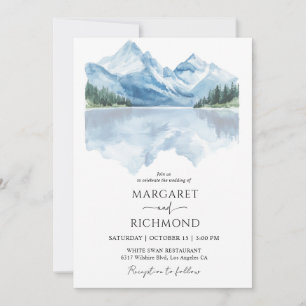 Mountain Forest Lakeside Dusty Blue Rustic Wedding Invitation