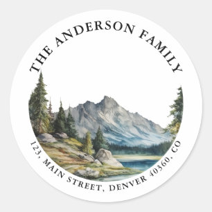 Mountain forest lakeside return address label