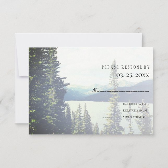 Mountain Forest Lakeside Wedding RSVP (Front)