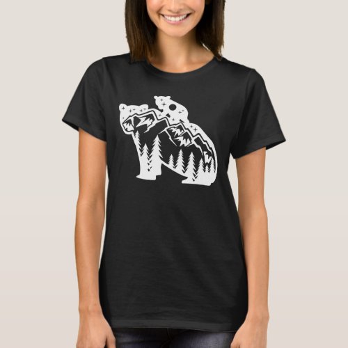 Mountain Forest Landscape In Momma Bear And Baby B T_Shirt
