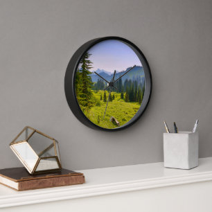 Mountain & Forest Landscape Washington State Clock