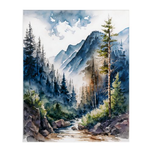 Mountain Forest Landscape Watercolor Acrylic Print