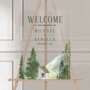 Mountain Forest Lodge Cabin Wedding Welcome Acrylic Sign
