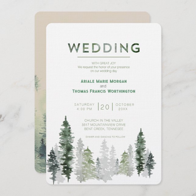 Mountain Forest Modern Wedding Invitation (Front/Back)