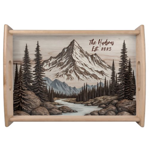 Mountain Forest Personalized Family Large Serving Tray