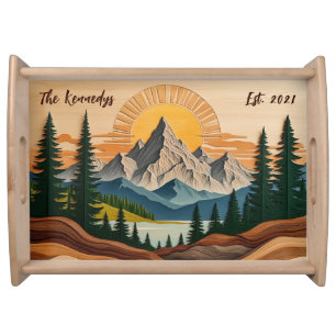 Mountain Forest Personalized Family Large Serving Tray