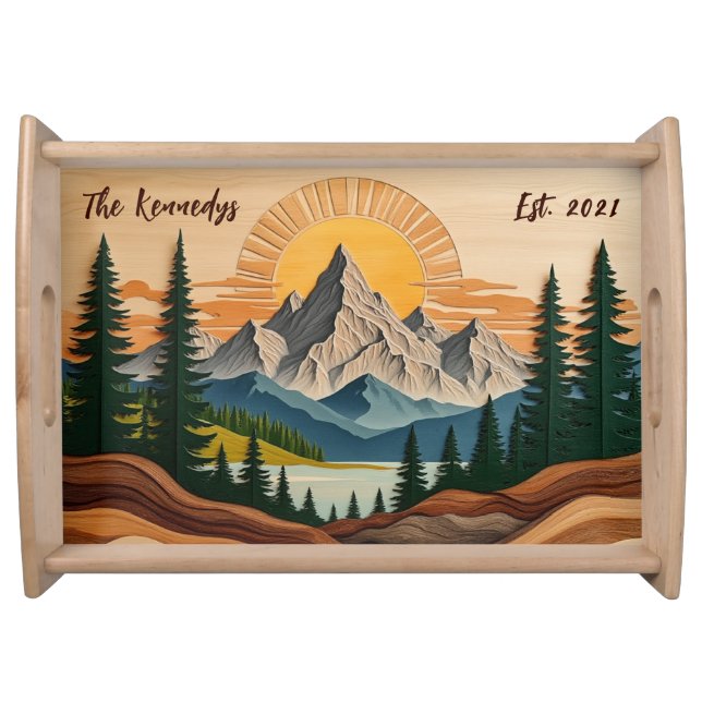 Mountain Forest Personalized Family Serving Tray (Front)