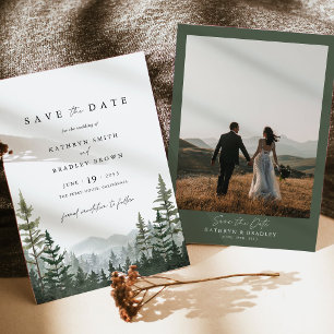 Mountain Forest Pine Photo Back Wedding Save The Date