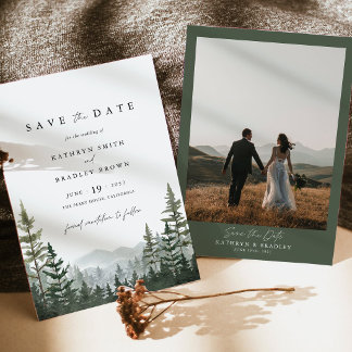 Mountain Forest Pine Photo Back Wedding Save The Date
