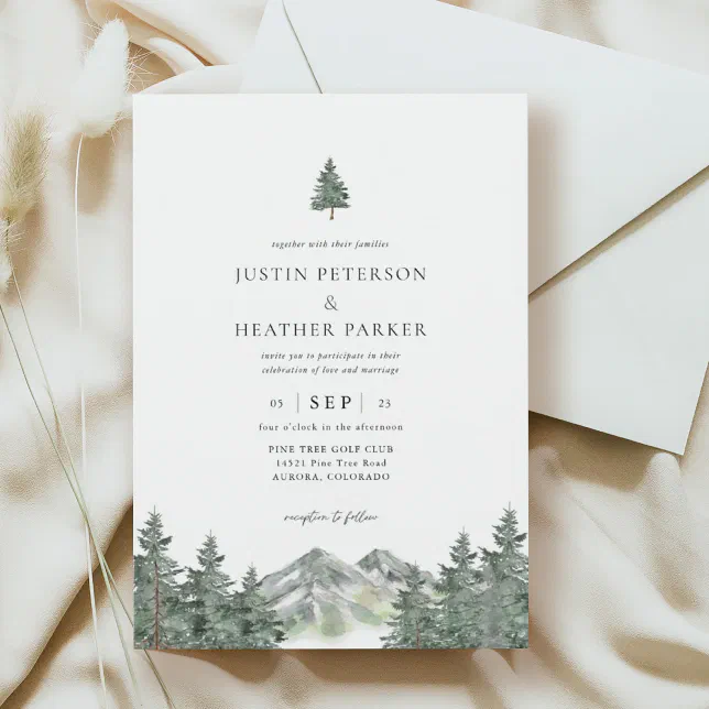 Mountain Forest Pine Tree Mountain Wedding Invitation | Zazzle