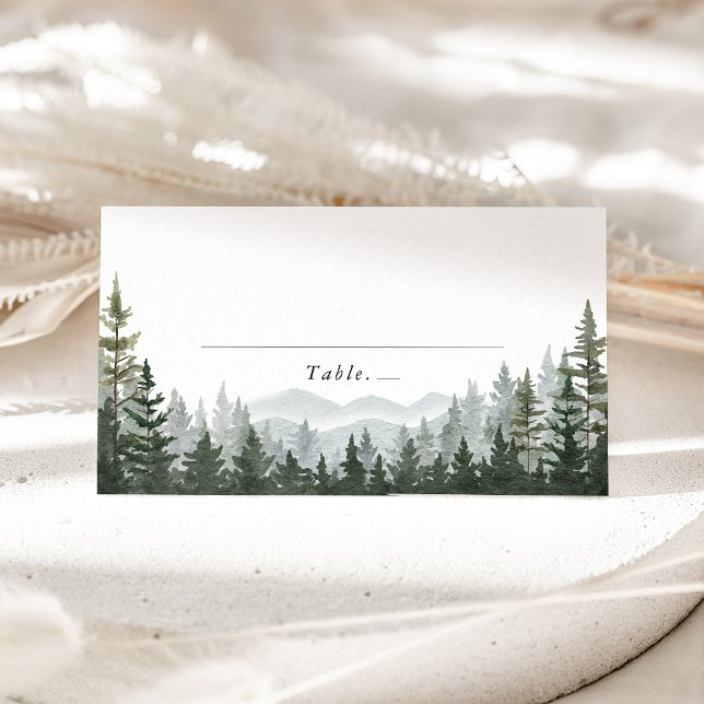 Mountain Forest Pine Wedding Name Place Card (Mountain Forest Wedding Place Card Sage Green Pine Tree Escort Card Woodland Reception Table Decor)