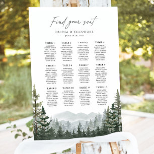 Mountain Forest Pine Wedding Seating Chart Sign