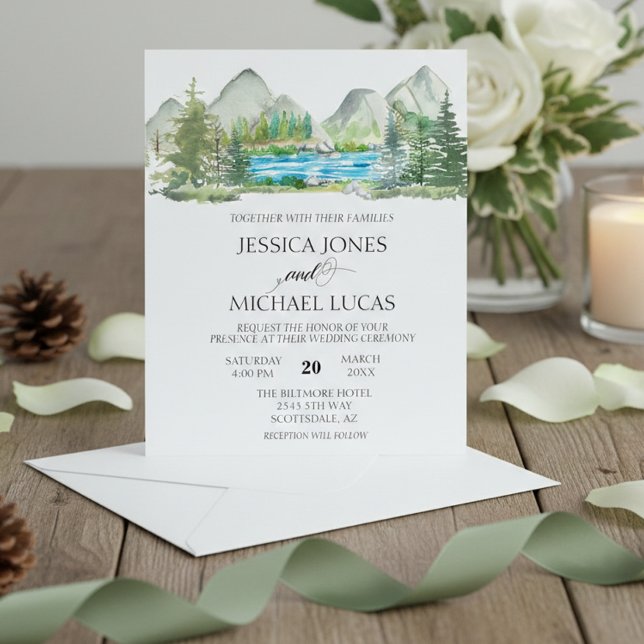 Mountain Forest River Watercolor Rustic Wedding In Flyer (Creator Uploaded)