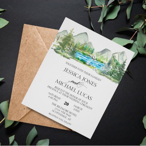 Mountain Forest River Watercolor Rustic Wedding In Flyer