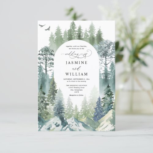 Mountain Forest Rustic Budget QR Code Wedding Invitation