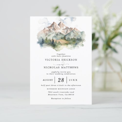 Mountain Forest Rustic Budget QR Code Wedding Invitation