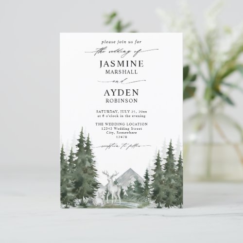 Mountain Forest Rustic Budget QR Code Wedding Invitation