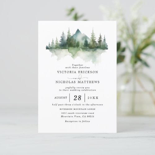 Mountain Forest Rustic Budget QR Code Wedding Invitation