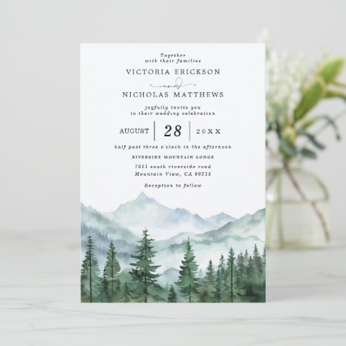 Mountain Forest Rustic Budget QR Code Wedding Invitation