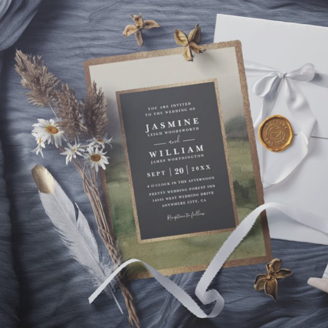 Mountain Forest Rustic Elegant Modern Wedding Invitation (Creator Uploaded)