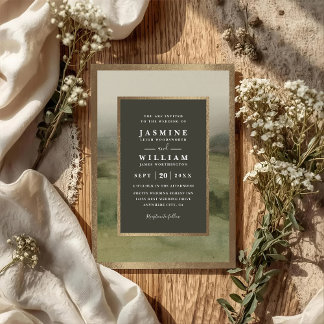 Mountain Forest Rustic Elegant QR Code Wedding Invitation