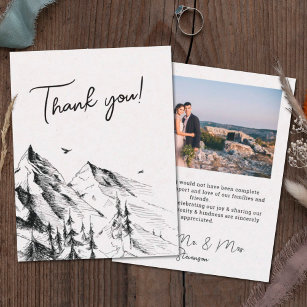 Mountain forest rustic photo wedding thank you card