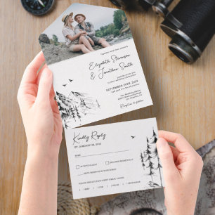 Mountain Forest simple hand drawn sketch photo All In One Invitation