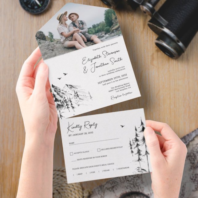 Mountain Forest simple hand drawn sketch photo All In One Invitation (Creator Uploaded)