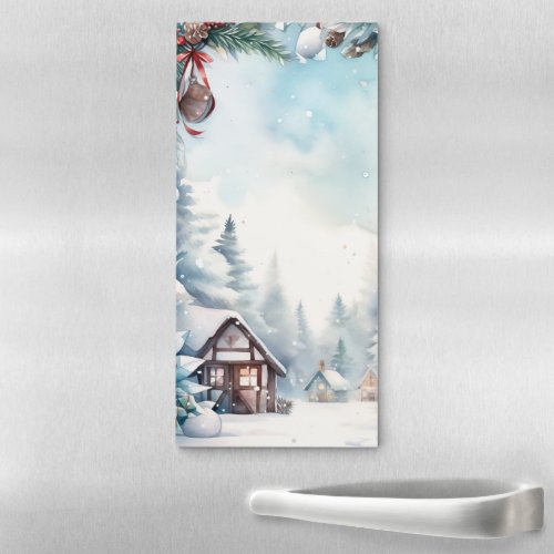 Mountain Forest Snowy Log Cabins Christmas  Magnetic Notepad