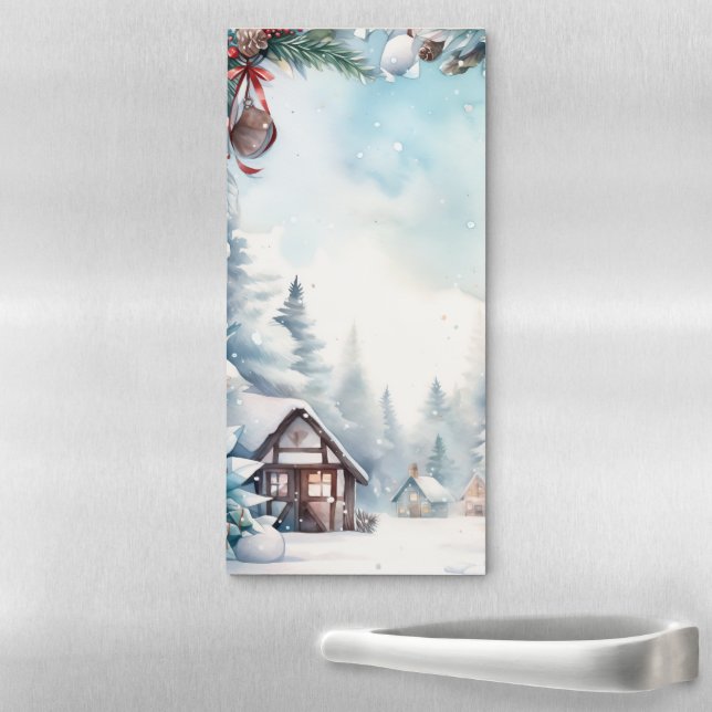 Mountain Forest Snowy Log Cabins Christmas  Magnetic Notepad (In Situ)