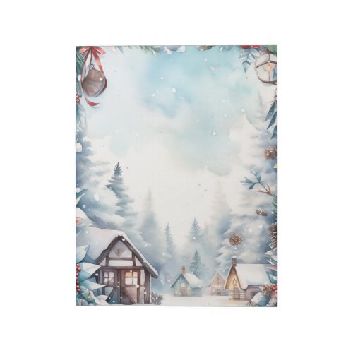 Mountain Forest Snowy Log Cabins Christmas  Notepad