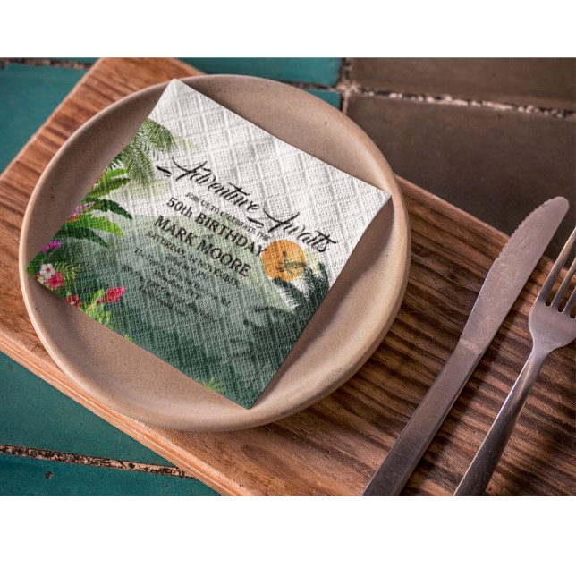 Mountain & Forest Sunset Birthday Invitation Napkins (Creator Uploaded)