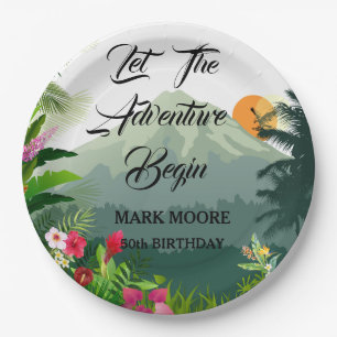 Mountain & Forest Sunset Birthday Invitation Paper Plates