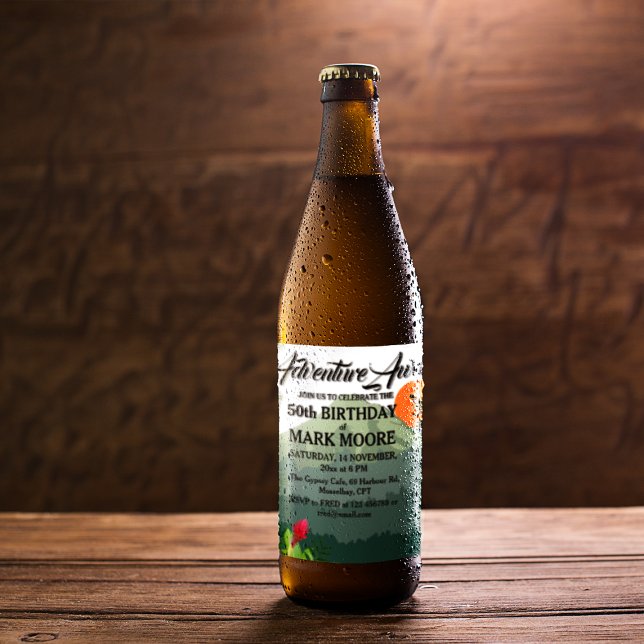 Mountain & Forest Sunset Birthday Invitation Wine Label (Creator Uploaded)