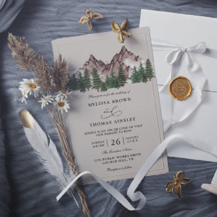 Mountain Forest Tree Rustic Budget QR Code Wedding Invitation