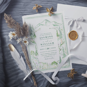 Mountain Forest Trees Rustic Elegant Wedding Invitation