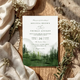 Mountain Forest Trees Rustic QR Code Wedding Invitation