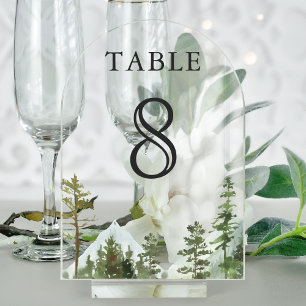 Mountain Forest Trees Wedding Acrylic Table Number