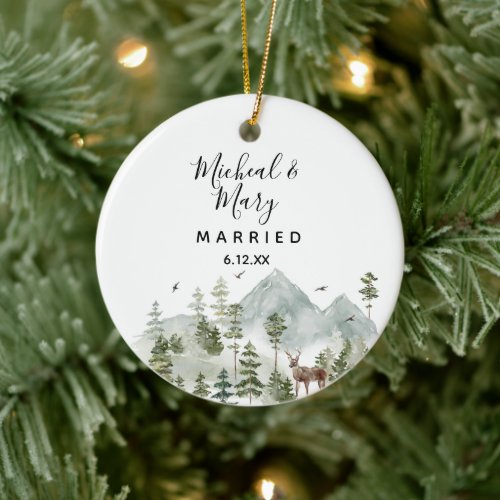 Mountain Forest Trees Wedding Ornament Gift