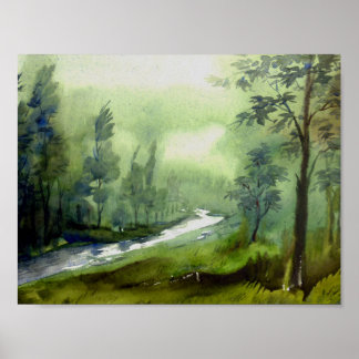 Mountain Forest - Watercolor on Paper Painting Poster