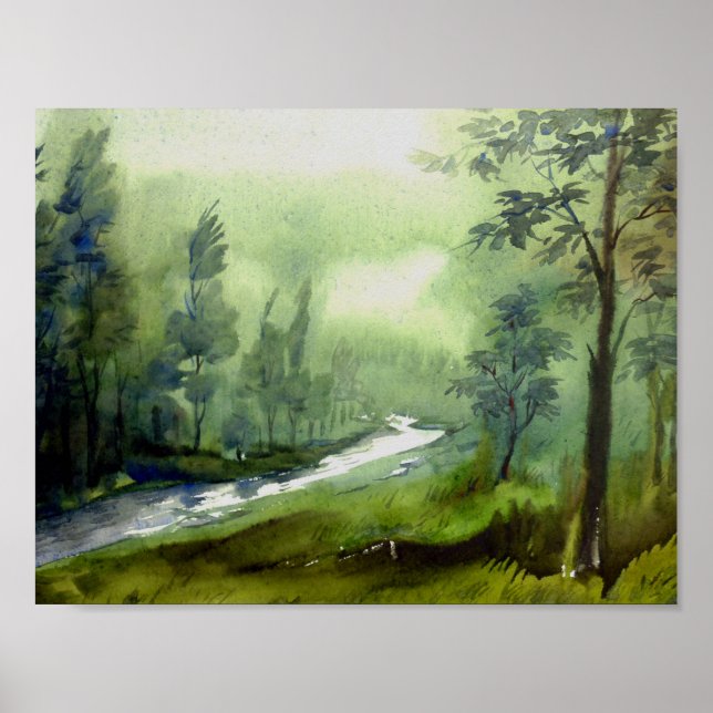 Mountain Forest - Watercolor on Paper Painting Poster (Front)