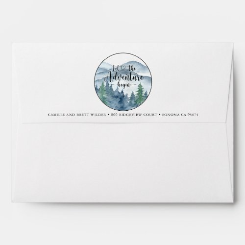 Mountain Forest Watercolor Wedding Return Address Envelope