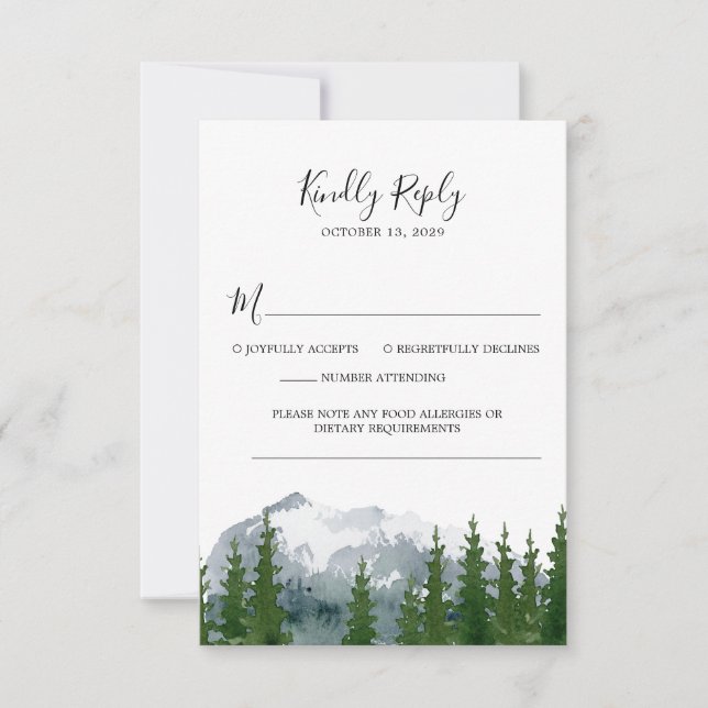 Mountain Forest Watercolor Wedding RSVP QR Code (Front)